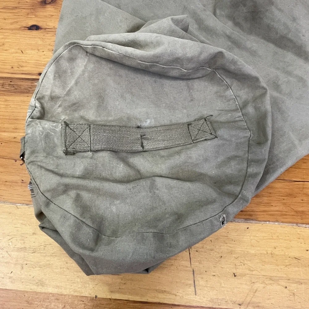 Vintage Canvas Duffel Bag Metal Zipper Side & End Handles No. 189 Stencil 37x11